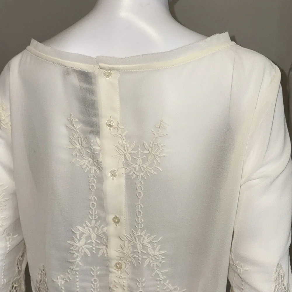 Anthropologie Arrata Silent Journey Sheer Beaded Embroidered Crochet Lace Top M